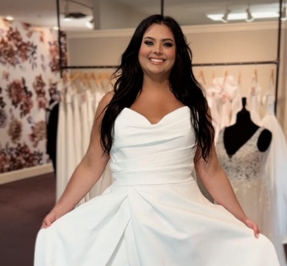 Happy bride in white bridal dress